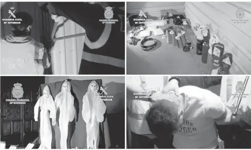  ?? Foto: EFE ?? Bei ihren Überfällen zogen sich die Diebe weiße Overalls und Masken an (unten links).