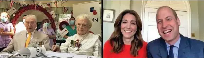  ?? Photo: PA ?? Prince William, 37, and Kate Middleton (right), 38, during a video call with veterans James Pyett, 95, and Thelma Hobden from Mais House (pictured right), a Royal British Legion Care Home in Bexhill-on-Sea, East Sussex, last week.