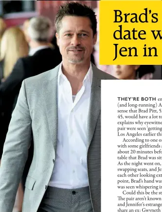  ??  ?? Could love be blossoming between recently single A-listers Brad and Jennifer? 2