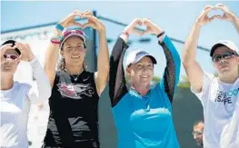  ?? PHOTOS BY JENNIFER LETT/STAFF PHOTOGRAPH­ER ?? Lori Alhadeff, third from left, held a tennis fundraiser for Make Schools Safe at Quigley Park in Parkland on Friday. They raised at least $30,000 for Make Schools Safe, she said.