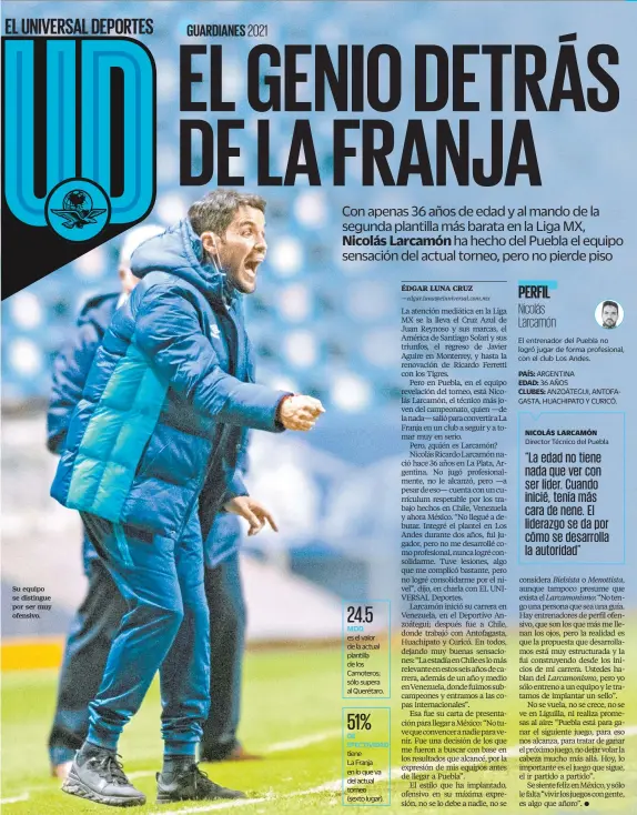  ??  ?? Su equipo se distingue por ser muy ofensivo.
MDD
El entrenador del Puebla no logró jugar de forma profesiona­l, con el club Los Andes.
