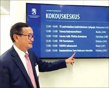  ?? SAM RAINSY VIA FACEBOOK ?? A senior Thai police official has said that Sam Rainsy (pictured in Helsinki, Finland) would not be granted a visa if he intended to cause unrest in Thailand.