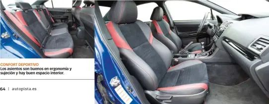  ??  ?? CONFORT DEPORTIVO Los asientos son buenos en ergonomía y sujeción y hay buen espacio interior. DOS ACABADOS Los asientos cuero/alcántara son del acabado Rally Edition. Con la terminació­n Confort Edition no hay alerón y sí techo eléctrico y asientos de cuero. Ambas versiones cuestan lo mismo.