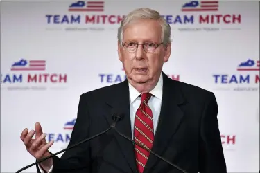 ?? THE ASSOCIATED PRESS ?? Senate Majority Leader Mitch McConnell, R-KY., speaks with reporters during a press conference in Louisville, Ky., Nov. 4. McConnell secured a seventh term in Kentucky, fending off Democrat Amy McGrath, a former fighter pilot in a costly campaign.