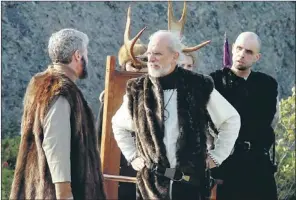  ?? — Photo by Keith Gosse/the Telegram ?? Brian d'Eon (centre) who plays King Lear goes through his lines during a dress rehearsal of the Shakespear­e By The Sea's production of King Lear. At right is Edward Goobie who plays the Duke of Albany.