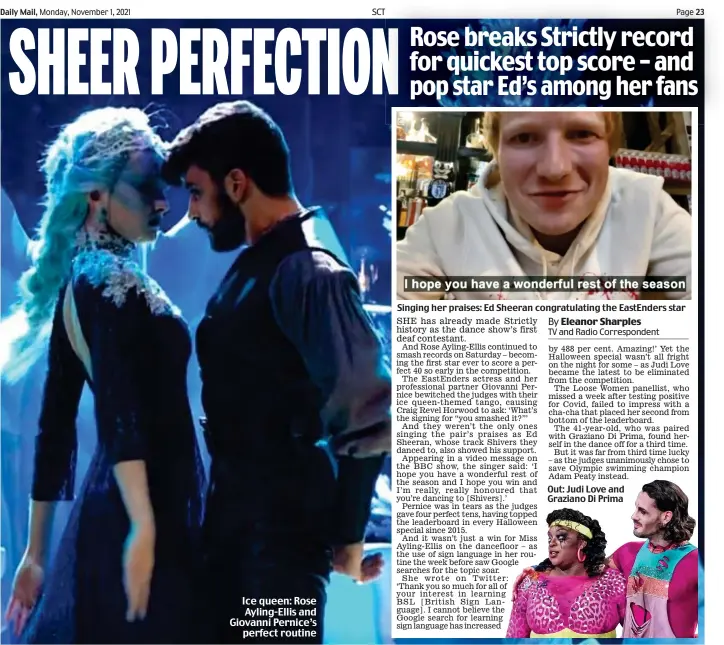  ?? ?? Ice queen: Rose Ayling-Ellis and Giovanni Pernice’s perfect routine