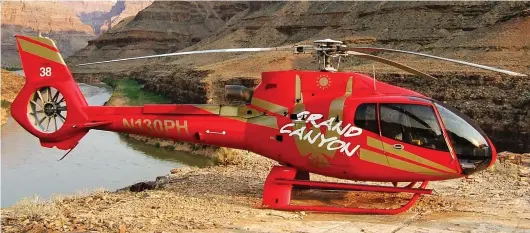  ??  ?? Sightseein­g tours: A Eurocopter EC130 from the same fleet as the one that crashed into the canyon with seven on board
