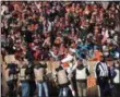  ?? TIM PHILLIS — FOR THE NEWS-HERALD ?? Browns fans celebrate a touchdown against the Panthers.