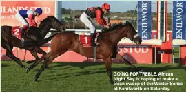  ??  ?? GOING FOR TREBLE. African Night Sky is hoping to make a clean sweep of the Winter Series at Kenilworth on Saturday.