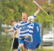  ??  ?? JUBILATION: James Robinson celebrates scoring Newtonmore’s fourth goal in his team’s 4-2 win over Lovat in the Macaulay Cup
semi-final last Saturday.