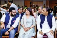  ??  ?? Kartikeya Sharma, Founder and Promoter, iTV Network, with Akhilesh Yadav and his wife Dimple Yadav, at the book launch.