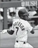  ?? JOSE M. OSORIO/CHICAGO TRIBUNE ?? White Sox shortstop Tim Anderson hits a double against the Royals during a game last season.