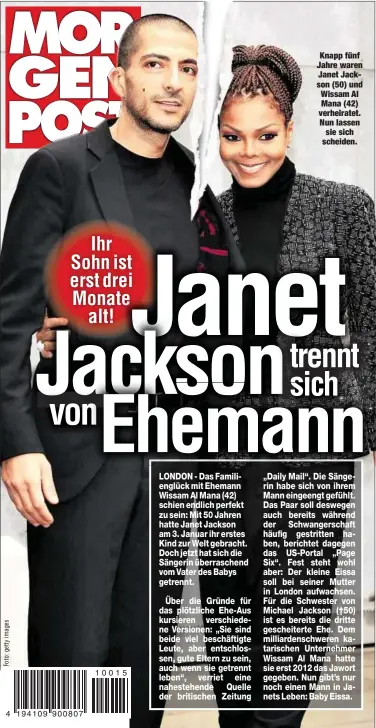  ??  ?? Knapp fünf Jahre waren Janet Jackson (50) und Wissam Al Mana (42) verheirate­t. Nun lassen sie sich scheiden.