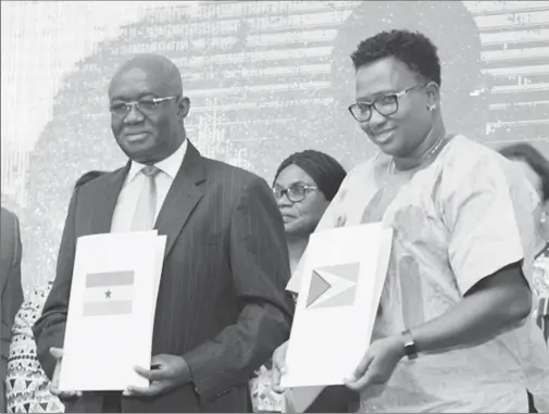  ??  ?? Minister of Aviation of Ghana, Joseph Kofi Adda and Minister within the Ministry of Public Infrastruc­ture, Annette Ferguson with the signed agreements.