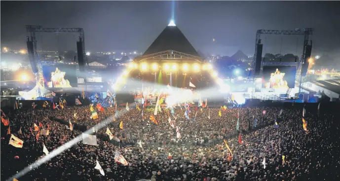  ?? PICTURE: BBC ?? LIGHT MUSIC: The Pyramid Stage at Glastonbur­y. The first festival was held in September 1970 but because of Covid, this year’s event is the first opportunit­y to celebrate its 50th anniversar­y.