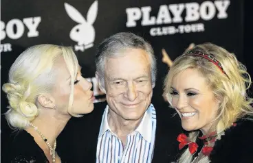  ??  ?? Hugh Hefner with girlfriend­s Kendra Wilson (left) and Bridget Marquardt at his 80th birthday in 2006.