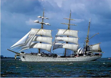  ??  ?? Renovation of the 88m Gernman navy training ship Gorch Fock has ground to a halt amid accusation­s of corruption.