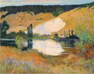  ??  ?? Robert Antoine Pinchon Rouen - 1886 • Rouen - 1943 La carrière, Amfreville-la-mivoie, reflets - Huile sur toile, marouflée sur carton, signé en bas à droite. Circa 1906, période fauve de l'artiste. 44 x 58,5cm