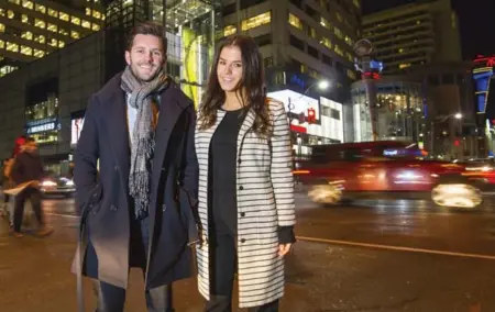  ?? J.P. MOCZULSKI FOR THE TORONTO STAR ?? Matt Young, 30, of Capital Developmen­ts and Alexis Albert, 28, of Freed Developmen­ts, say the 150 Redpath condos are conceived “for us, by us.”