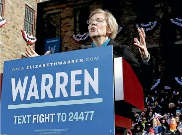  ?? AP ?? Senator Elizabeth Warren, D-mass., speaks during an event to formally launch her presidenti­al campaign, at the weekend in Lawrence, Massachuse­tts.