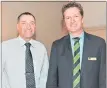  ?? PHOTO / SUPPLIED ?? New Federated Farmers Hawke’s Bay president Jim Galloway (left) and Takapau’s Will Foley, who stood down after five years in the role.