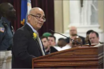  ?? JOHN BERRY - THE TRENTONIAN ?? Trenton Mayor Reed Gusciora delivers his first “State of the City” address Thursday night in City Hall.