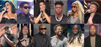  ?? (AP Photo) ?? This combinatio­n of photos show music artists, top row from left, Ashanti, Babyface, Chloe Bailey, Yung Bleu, Mary J. Blige, and Lucky Daye, bottom row from left, Robert Glasper, Muni Long, Rico Love, PJ Morton, T-pain and Tank.