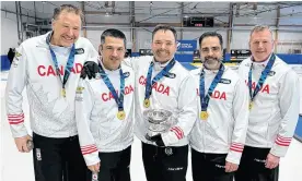  ?? CURLING CANADA ?? Canada's Paul Flemming rink, out of the Halifax Curling Club, won gold at the world senior men's curling championsh­ip in Ostersund, Sweden, on Saturday. From left are: From left are: Flemming, third Peter Burgess, second Martin Gavin, lead Kris Granchelli and alternate Kevin Ouelette.