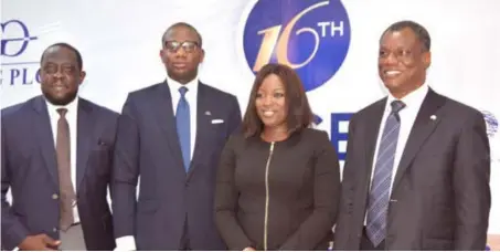  ??  ?? L-R :Olusegun Oso, non-executive director; Adewale Adeyipo, managing director/CEO; Tosin Kembi, company secretary, and Austin Okere, chairman, all of Computer Warehouse Group (CWG) Plc , at the 16th annual general meeting of the company in Lagos.