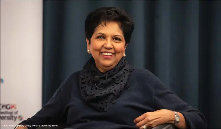  ?? Indra Nooyi speaking during the GG2 Leadership Series ??