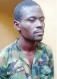  ??  ?? The Nigerian Army Private, Daniel Okeke, after his arrest for alleged robbery in Lagos