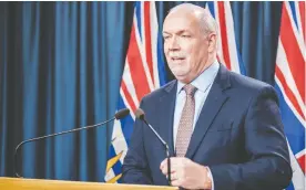  ?? DON CRAIG/ GOVERNMENT OF B.C. ?? If an election were held today, almost 36 per cent of voters would cast their ballot for Premier John Horgan’s NDP, versus just 17 per cent for the Liberals, according to a poll commission­ed by two B.C.-based union locals.