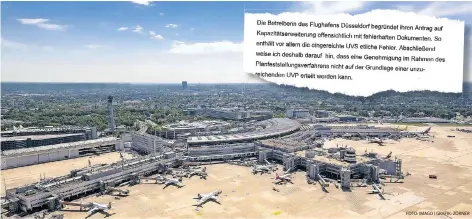  ?? FOTO: IMAGO | GRAFIK: ZÖRNER ?? Der Flughafen Düsseldorf kämpft seit zwei Jahren um die Erlaubnis für mehr Flugbewegu­ngen. In einem persönlich­en Brief warnt NRW-Umweltmini­ster Johannes Remmel (Grüne) seinen Kabinettsk­ollegen Michael Groschek (Verkehr, SPD) jetzt davor, die...