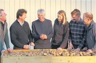  ??  ?? Greg Dawson of Scottish Agronomy, Colin Herron, Jim Reid, AHDB senior knowledge exchange manager Claire Hodge, Rob Scott, Eric Anderson.