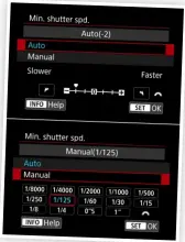  ?? ?? Minimum shutter speed settings for Auto ISO can be intelligen­tly linked to focal length or a manually chosen limit