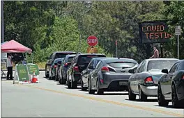  ?? MARK J. TERRILL / AP ?? Cars line up for coronaviru­s testing July 7 at Hansen Dam Recreation Center, in Los Angeles.