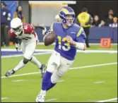  ?? KEVIN REECE Special to the Valley Press ?? Rams quarterbac­k John Wolford prepares to throw against the Arizona Cardinals, Sunday, in Inglewood.