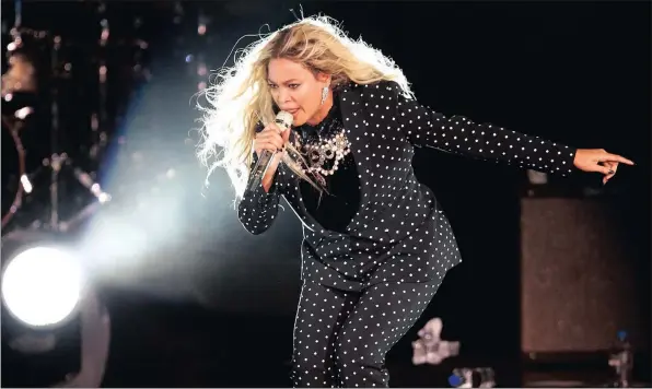 ?? Picture: EPA ?? FRONT-RUNNER: US recording artist Beyoncé, performing on stage at a campaign event for Democratic presidenti­al candidate Hillary Clinton in Cleveland, Ohio, is in the lead with nine Grammy nomination­s.