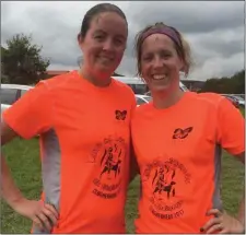  ??  ?? Mairead Hallinan and Boyne AC clubmate Eimear Rickard at the Land of Legends event.