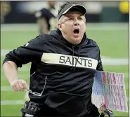  ?? AP file photo ?? New Orleans Saints Coach Sean Payton runs down the sideline to protest a noncall late in the fourth quarter of the Saints’ loss to the Los Angeles Rams in last season’s NFC Championsh­ip Game. The teams meet again today in Los Angeles.