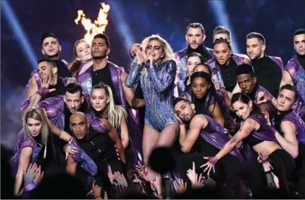  ?? LARRY BUSACCA, GETTY IMAGES ?? Lady Gaga was joined by dancers of multiple skin tones for her halftime show during Super Bowl LI Sunday.