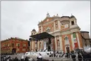  ?? ANTONIO CALANNI — THE ASSOCIATED PRESS ?? Pope Francis, seen on the stage, celebrates an open-air Mass in Carpi, northern Italy, for a one-day pastoral visit to Carpi and Mirandola, Sunday.