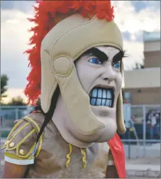  ?? JEANS PINEDA/Taos News ?? The Bernillo Spartan rallies the troops on Friday (Sept 23).
