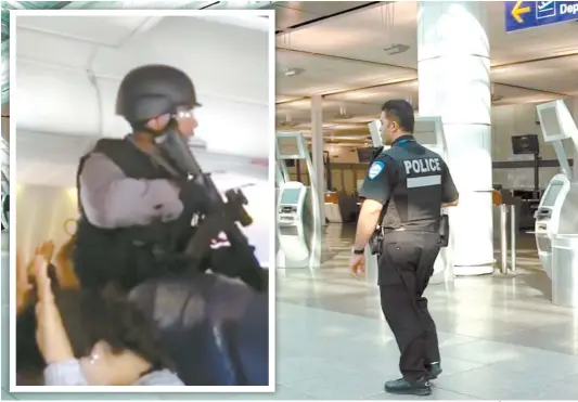  ??  ?? Seuls trois policiers patrouille­nt dans l’aéroport Montréal-Trudeau, et ils ne sont pas munis d’armes longues. Par contraste, à l’aéroport Pearson de Toronto, une unité tactique est sur place 24 h sur 24. Elle est intervenue dans un avion en 2014 (en...