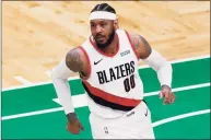  ?? Michael Dwyer / Associated Press ?? The Trail Blazers’ Carmelo Anthony plays against the Celtics on Sunday.