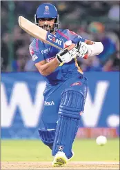  ??  ?? Rajasthan Royals captain Ajinkya Rahane plays a shot during the Twenty20 match against Delhi Daredevils at the Sawai Mansingh Stadium in Jaipur on Wednesday.