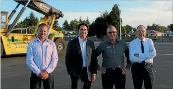  ??  ?? Raymond Lincoln, Gavin O’donoghue and South Waikato Mayor Neil Sinclair were thrilled to show Simon Bridges (second left) Tokoroa’s latest developmen­t.