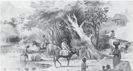  ?? JAMES E. TAYLOR ?? Ilustració­n sobre la búsqueda de agua en el río Vía, de Azua, en 1871.