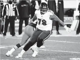  ?? KIRK IRWIN/AP ?? Ravens offensive tackle Orlando Brown Jr. has made it know that he would prefer to play left tackle, where he could potentiall­y earn a bigger contract.
