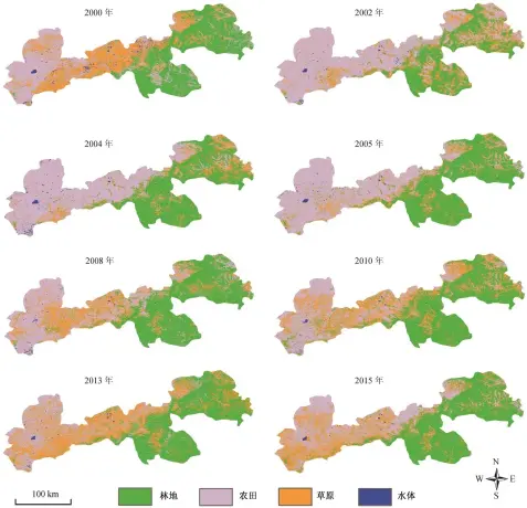  ??  ?? 图 3 8个时相的林地空间变­化Fig. 3 Forest area spatial changes over 8 phases